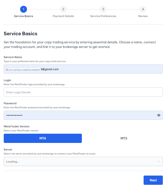 creating a copy trade provider account on Traia 