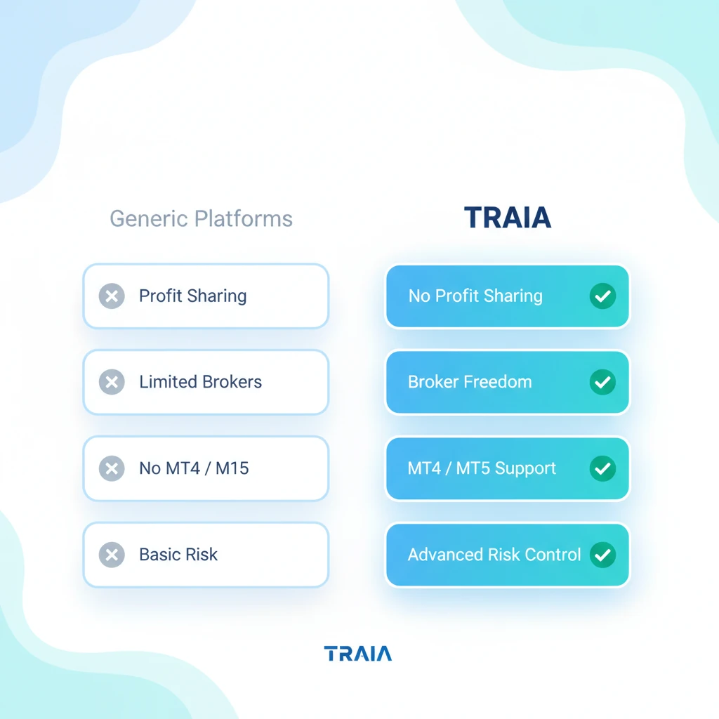 Traia ile diğer kopya trading platformlarının karşılaştırması